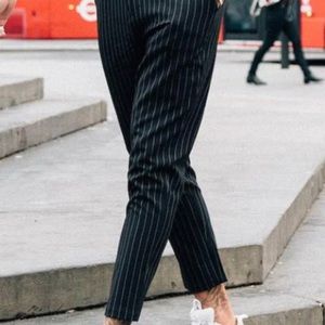 MAUVAIS BLACK PINSTRIPE CROPPED TROUSERS